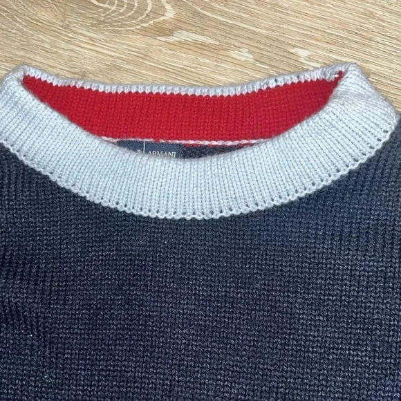 Armani Oversized Navy Colorblock Logo Sweater Made in Italy XL - Picture 6 of 11